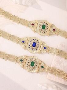 1pc Adjustable Length Moroccan Style Waist Chain, Women's Robe Metal Belt With Rectangular Rhinestone Inlay, Suitable For Wedding, Party, Festival, Ramadan Outfit Accessory - Waist Chain - View 8