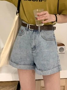 高腰滾邊牛仔短褲女款
