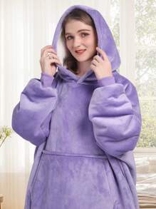 1 Pcs Sherpa Wearable Blanket Hoodie, Oversized Sherpa Fleece Sweatshirt Blanket With Giant Hood Pocket And Sleeves For Adult, Warm & Cozy Blanket Gifts For Women - 紫色 - 查看 3