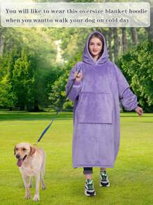 1 Pcs Sherpa Wearable Blanket Hoodie, Oversized Sherpa Fleece Sweatshirt Blanket With Giant Hood Pocket And Sleeves For Adult, Warm & Cozy Blanket Gifts For Women - 紫色 - 查看 6