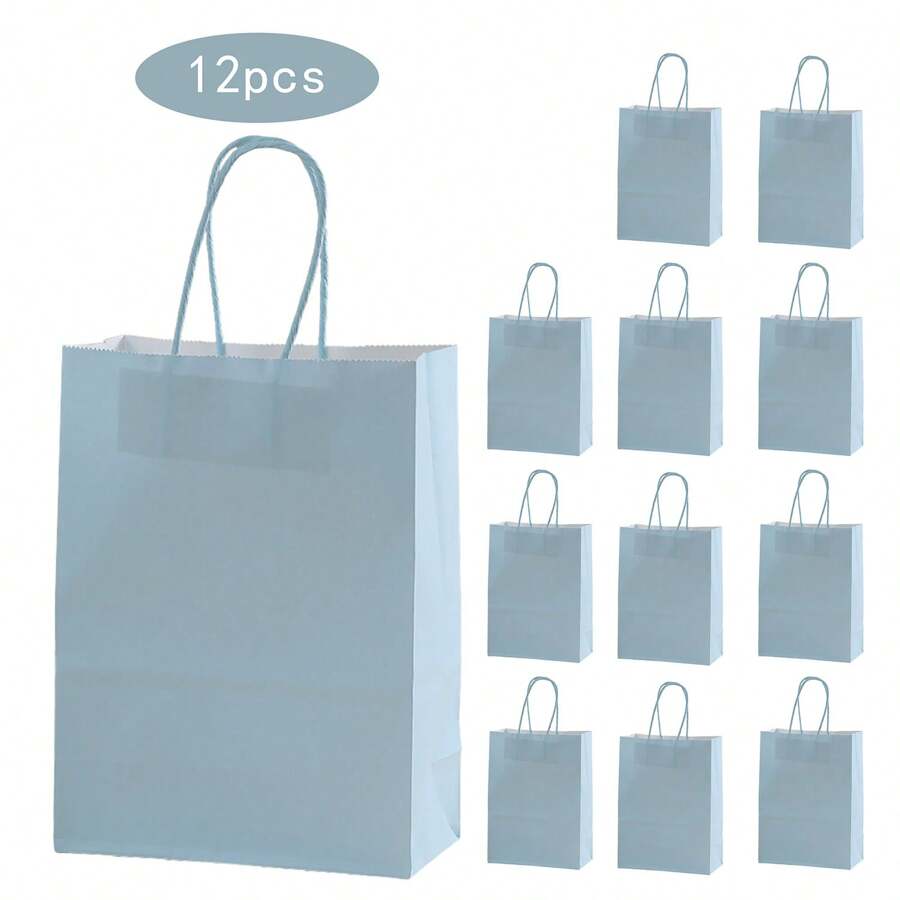 5/12 Stücke hellblaue Kraftpapiertüten für Lebensmittel zum Mitnehmen, Backen, Kleidung, Geschenke, Einkaufen - helles Hellblau - Übersicht 1