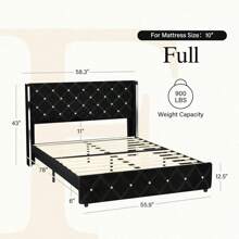 Twin/ Full/ Queen/ King Size Bed Frame, Upholstered Bed Frame With Diamond Headboard And Footboard, No Box Spring Needed With Wood Slat Support, Easy Assembly, Twin Bed Frame/  Full Bed Frame/ King Bed Frame, Black/ Pink/ White/ Purple/ Blue/ Green - 黑色 - 查看 8