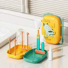 8-In-1 Portable Baby Bottle Cleaning Set, Includes Bottle Drying Rack & Cleaning Brushes - Multicolor - View 1