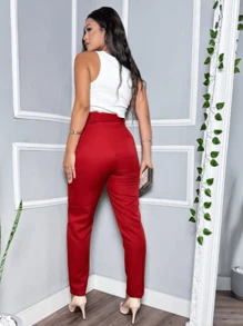 Women's Tailor Pants Modern Dress Pants High Waist With Covered Belt - Đỏ - Xem 4