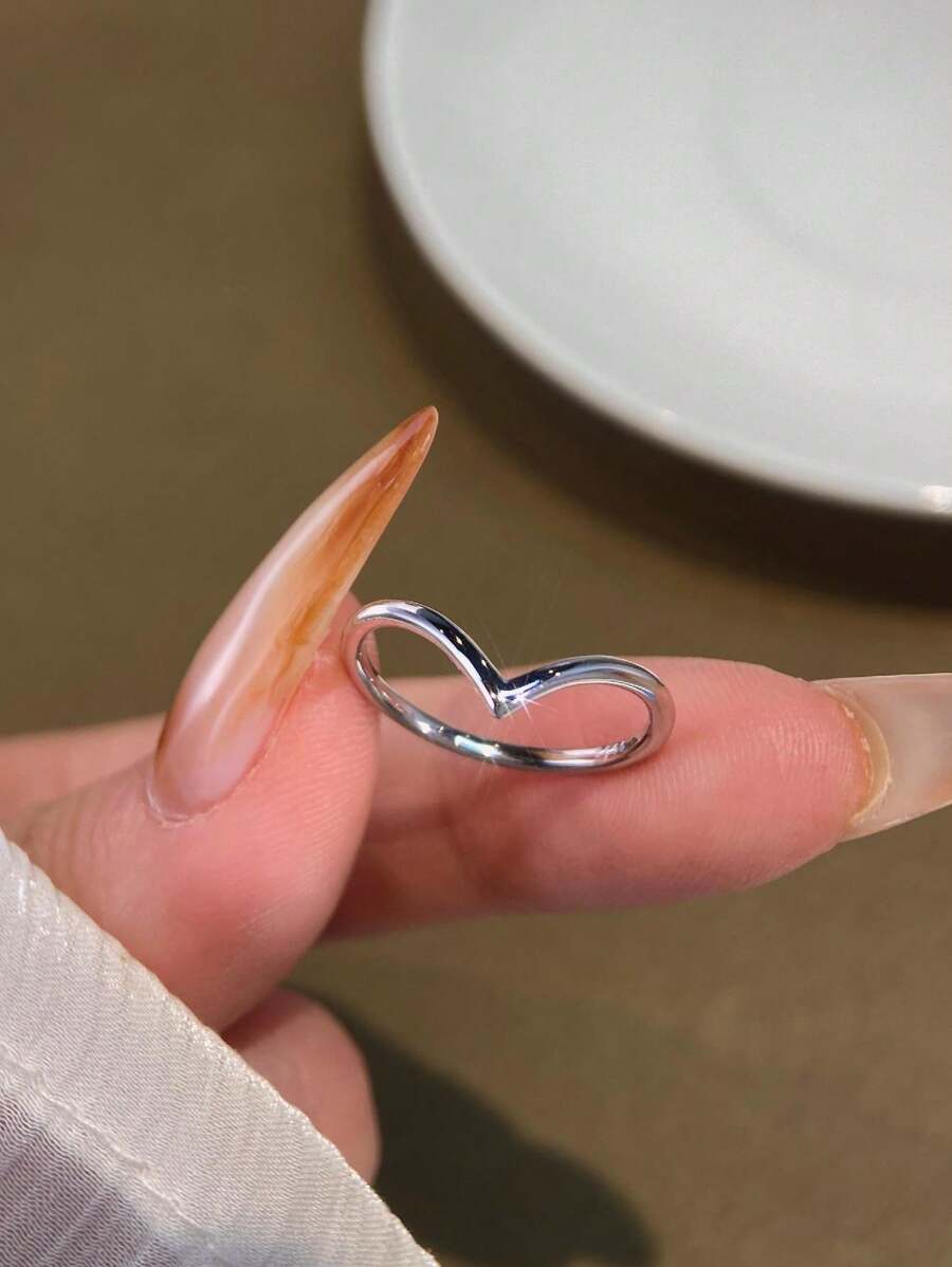 1pc Simple V-Shape Ring For Women S925 Sterling Silver Eternity Ring Glamorous Fine Jewelry Gift - Simple Mountain Ring - View 1