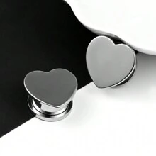 2 pièces bouchons d'oreilles élégants en forme de cœur, tunnels et écarteurs en acier inoxydable 316L. Expanseurs d'oreilles pour mariage, bijoux de piercing pour le corps. Cadeau pour la Saint-Valentin, la mère, la fête des mères.