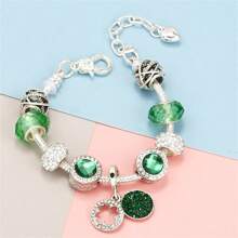 1 pieza Pulsera ajustable con flor de trébol hueca verde decorada con cuentas y cristal - Multicolor - Ver 2