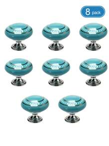 8 Stücke/Set Keramik Zuggriffe, vintage Knöpfe für Schubladen, gold/silberne kreisförmige Schranktürgriffe für Möbel, Schränke, Kommoden - weiß, grün, blau, schwarz, rot, orange, gelb - Keramikgriff mit goldenem und silbernem Rand - Übersicht 19