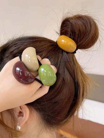 4pcs Women Simple Curve Candy Color Hair Ties, Suitable For Daily Ponytail & Bun Ponytail Holders Hair Elastics Hair Rubber Bands Scrunchies Hair Rope Elastic Hair Tie