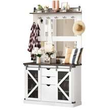 Hall Tree With Shoe Storage,Farmhouse Coat Rack With Shoe Cubbies & 7 Coat Hooks,And 3 Drawers For Hallway,Freestanding Bench With Shoe Storage Bench
