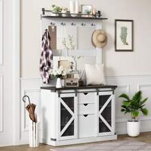 Hall Tree With Shoe Storage,Farmhouse Coat Rack With Shoe Cubbies & 7 Coat Hooks,And 3 Drawers For Hallway,Freestanding Bench With Shoe Storage Bench