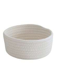 1 pieza Organizador de almacenamiento de cesta tejida a mano con apertura superior, bandeja redonda de ratán para guardar cosas - Beige - Ver 3