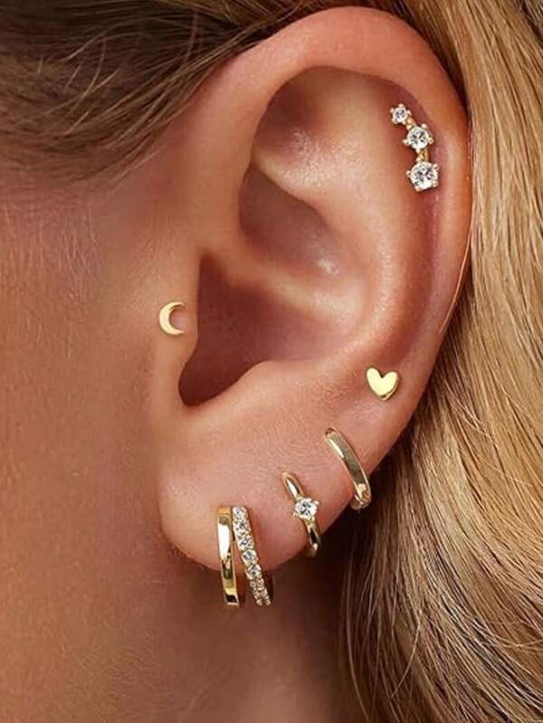 HOTNICE Conjunto de pendientes de aro pequeños dorados de bajo nivel alergénico con tornillo para mujeres | Pendientes perforados múltiples para el cartílago para mujeres