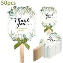 50/20/10pcs/Set Appreciation Fans, Suitable For Bridal Shower, Wedding, Birthday Party And Other Themed Occasions, Can Be Used As Gifts For Guests, With Wooden Handles And Ribbons - Green - View 11