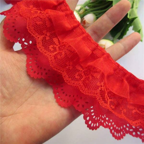 3-Layer Pleated Organza Lace Edge Gathered Mesh Chiffon Trim Ribbon 65mm Width Vintage Style Edging Trimmings Fabric Embroidered Applique Sewing Craft Wedding Bridal Dress Party Decor