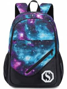 多功能大容量背包，中学生/高中生夜光背包，防水牛津布背包套装带午餐盒和铅笔盒 - 玫紅色 - 查看 6