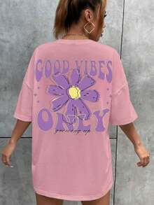 Women's Cotton T-Shirt Blouse Round Neck Short Sleeve Vintage - Màu Hồng baby - Xem 2