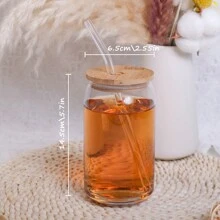 Cốc thủy tinh tròn có nắp tre, dung tích 500ml, dùng đựng cà phê/trà sữa/nước, kèm ống hút và cọ vệ sinh ống hút, có thể in tên theo yêu cầu. Món quà ý nghĩa dành tặng gia đình và bạn bè trong các dịp lễ. 1 chiếc đa chức năng, dễ vệ sinh, tái sử dụng, trang trí đẹp mắt, thời trang, chất lượng cao, phong cách cổ điển, tối giản, có thể tùy chỉnh tên, cá nhân hóa, thích hợp làm quà tặng kỷ niệm. - trong suốt - Xem 5
