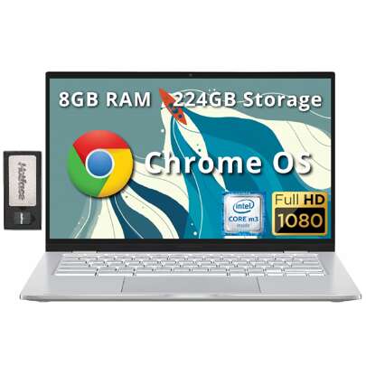 ASUS 14" FHD Chromebook Laptop, Intel M3-8100Y Processor, 8GB RAM, 224GB Storage (64GB SSD+ 160GB Docking Station Set), Intel HD Graphics, Backlit Keyboard, HD Webcam, Chrome OS, Silver
