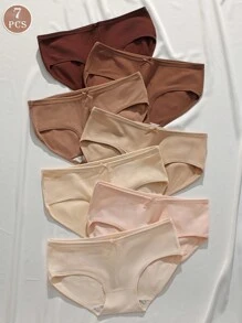 7 pares de bragas de algodón de unicolor tipo sandía para mujeres, con decoración de lazos, ropa interior de señoras transpirable y suave para la piel
