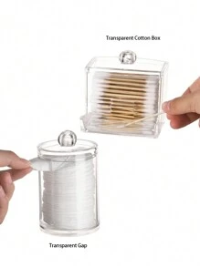 2 Confezioni Contenitore Portaotopini da Bagno, Dispenser per Cuscinetti/Bastoncini Detergenti da 10/7 once, Barattolo di Stoccaggio Apotecario Trasparente Con Coperchio in Legno