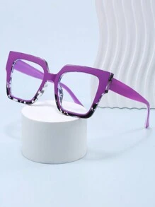 1pc Rectangular Large Frame Contrast Color Computer Glasses, Square Cateye Multi-Color Fashionable Eyeglasses For Women Glasses Accessories For Women - Clear - View 12