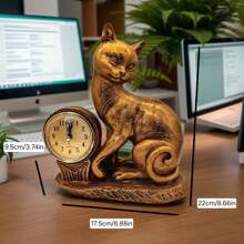 1 件树脂小猫雕像数字时钟，适用于客厅、卧室、家庭、厨房、办公室装饰 - 金色 - 查看 5