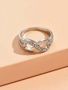 1pc Silver-Tone Alloy Rhinestone Bow Infinity Symbol Ring, Engagement Wedding Promise Ring For Men And Women - Silver - View 1