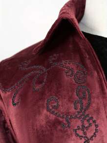Retro Medieval Gothic Style Long Coat For Men, Costume, For Halloween - Burgundy - View 3