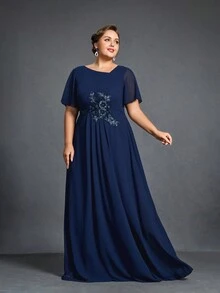 Vestidos elegantes de la madre de la novia de talla grande - Azul Marino - Ver 5