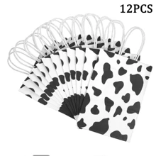 8/12 piezas Bolsas de regalo con estampado de vaca, bolsas de tela de papel reutilizables con asas, para fiestas, paquetes de dulces y aperitivos con temática de vaca, suministros para fiestas de cumpleaños