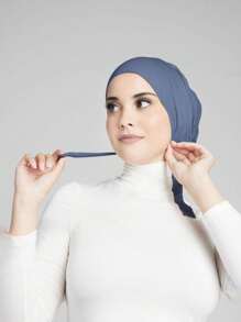 1 件纯色简约柔软舒适系带头巾头巾帽，女士头巾帽适合日常生活和户外活动 - 霧霾藍 - 查看 3