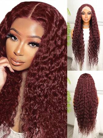 Syntetiskt värmebeständigt spets-frontperuker med babyhår 13*4,5*1 förplockat hårfäste Syntetiskt värmebeständigt superlångt lockigt vågigt hår 32 tum svart färg partiell separering Används dagligen Hög kvalitet för kvinnor Naturligt utseende Bra kvalitet Syntetiskt mjukt slitage To GO