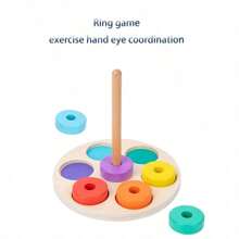 1 قطعة ألعاب حلقة خشبية ملونة، مساعدات تعليمية لتمييز الألوان، تمرين على التنسيق بين العين واليد للأطفال، قابلة للطي، مناسبة لتزيين الغرفة وهدايا عيد الميلاد، مجموعة كتل ملونة، ديكورات غرفة الأطفال