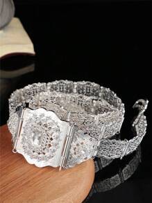 1pc Adjustable Length Moroccan Style Waist Chain, Women's Robe Metal Belt With Rectangular Rhinestone Inlay, Suitable For Wedding, Party, Festival, Ramadan Outfit Accessory - Waist Chain - View 4