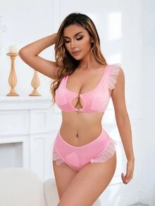 Women Sexy Pink Heart Lingerie Set - Pink - View 5