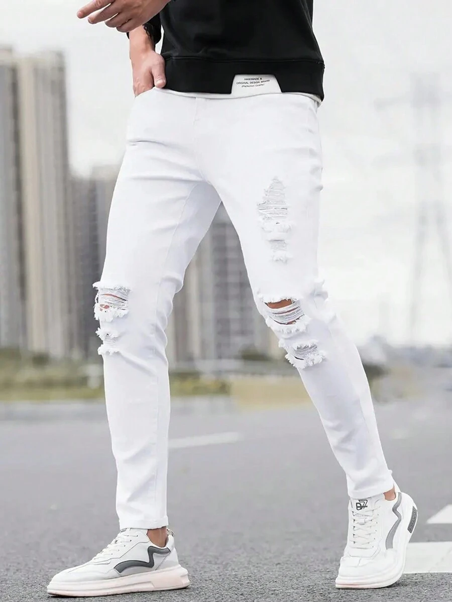 Men Slim Fit Stretchy Denim Jeans - White - View 1