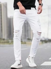 Men Slim Fit Stretchy Denim Jeans - White - View 4
