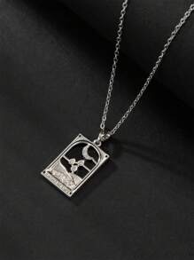 1pc Retro Rectangular Tarot Card Pendant Necklace For Women - Multicolor - View 11