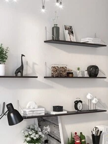 1 件浮动书架壁挂式装饰储物架，无需钻孔，卧室宿舍壁架秋季家居装饰房间装饰 - 黑色 - 查看 2