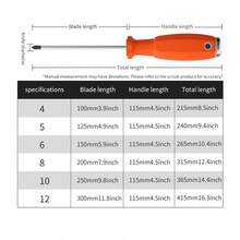10pcs Slotted & Phillips Head Screwdriver Set, Extra Long Shaft & Magnetic Tip, Industrial Grade - Orange - View 6