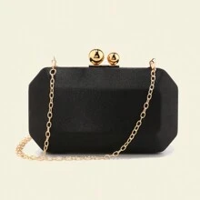 Luxury Satin Golden Metal Evening Bags Chain Shoulder Clutch Bag Ladies Party Wedding Event Handbags Casual Female New Arrival Purse - Black - View 1