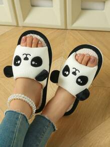 Casual Estilo Bonito Casal Modelos Branco Preto Panda Elementos Moda Confortável Casa Interior Senhoras Chinelos