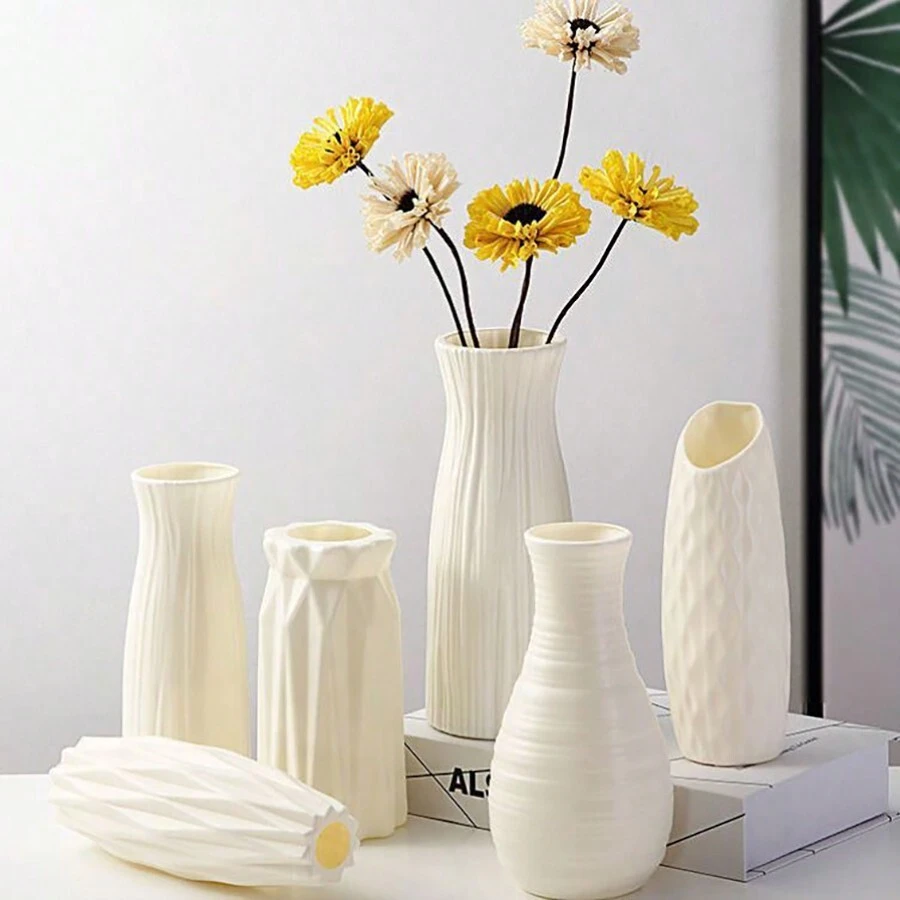 Bulk White Small Conical Shaped Plastic Flower Vase, Damage Resistant, Suitable For Floral Center Pieces, Weddings, Parties, Living Room Decor (Basic) - White - View 1