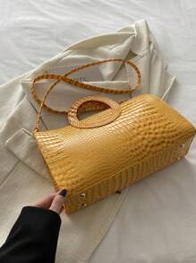 The New Simple, Fashionable, Versatile, Gorgeous, Retro Hand-Carry, Cross-Body Round Tote Bag - Yellow - View 7