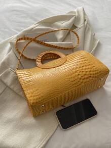 The New Simple, Fashionable, Versatile, Gorgeous, Retro Hand-Carry, Cross-Body Round Tote Bag - Yellow - View 8