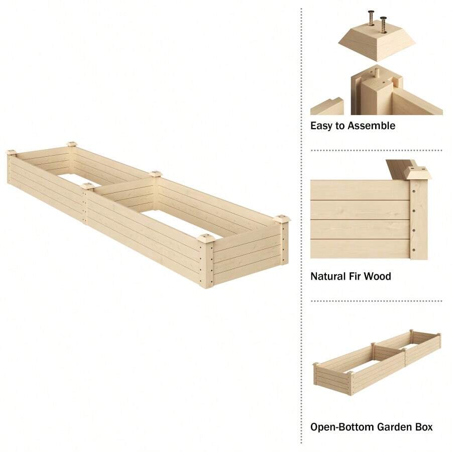 Raised Garden Bed 8ftx2ft Wood Planter Box Open Bottom