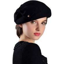 HIMESPORT Francuskie berety dla kobiet, damskie, 100% wełniany filcowy kapelusz fedora, koktajlowy, formalny, do kościoła, na herbatkę, podróżny, elegancki kapelusz typu cloche z kokardą - jednolity kolor - Zobacz 18
