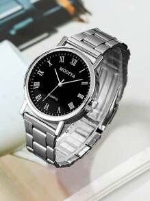 Bộ 3 chiếc Đồng hồ cặp thạch anh thạch anh tỷ lệ La Mã đơn giản và thời trang mới Modiya đơn giản, thích hợp để kết hợp hàng ngày, lựa chọn quà tặng lý tưởng - Bạc - Xem 2