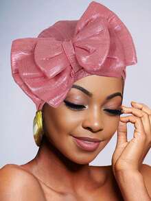 1pc Multi-Color Solid Bow Decor 3-Layer Head Wrap Scarf Turban Hat For Women - Multicolor - View 13